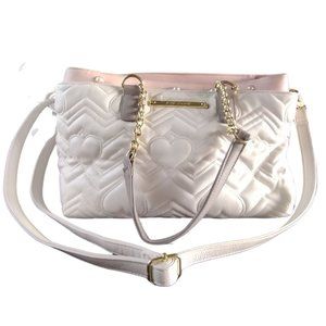 Betsey Johnson White Heart Quilted Satchel